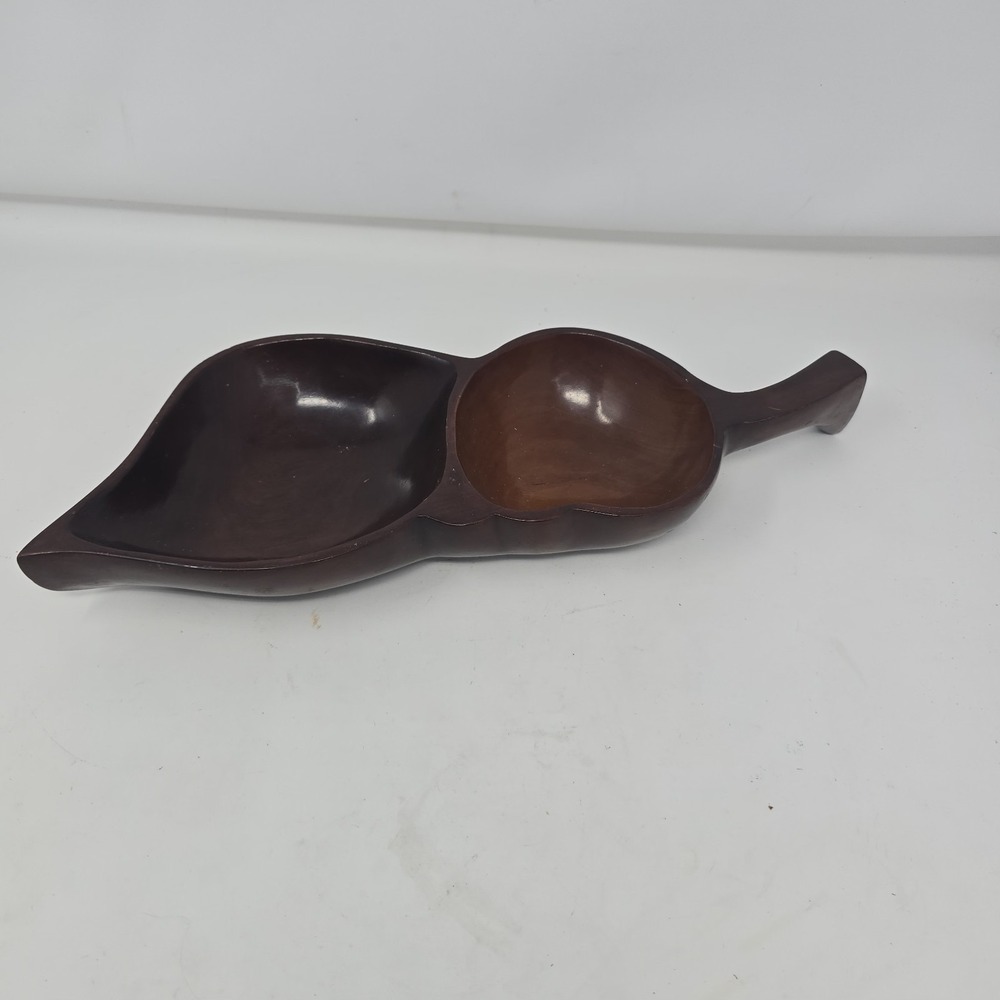 Vtg Wood Bowl, Mahogany from Haiti. Hand carved Leaf shape - Picture 8 of 11